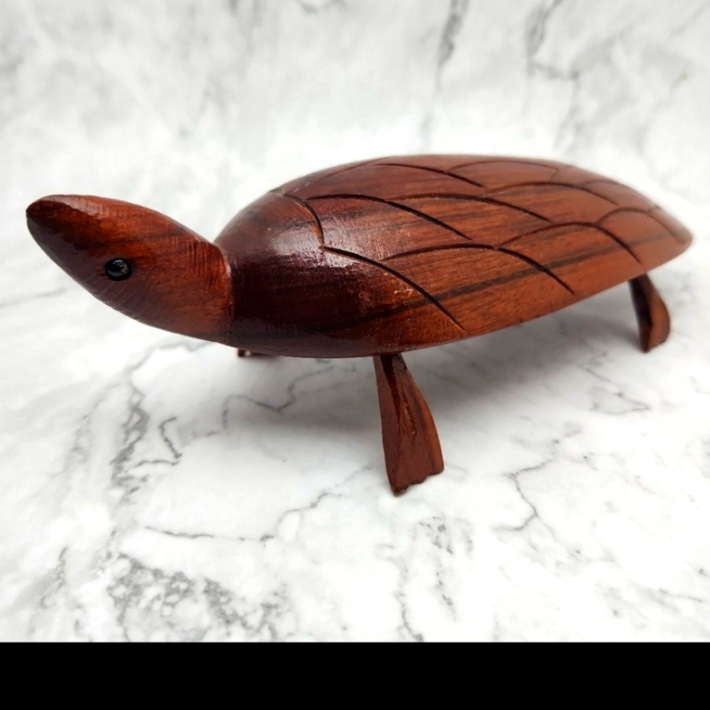 Hand Carved Wood Turtle, 8" Folk Art Decor - Picture 2 of 11